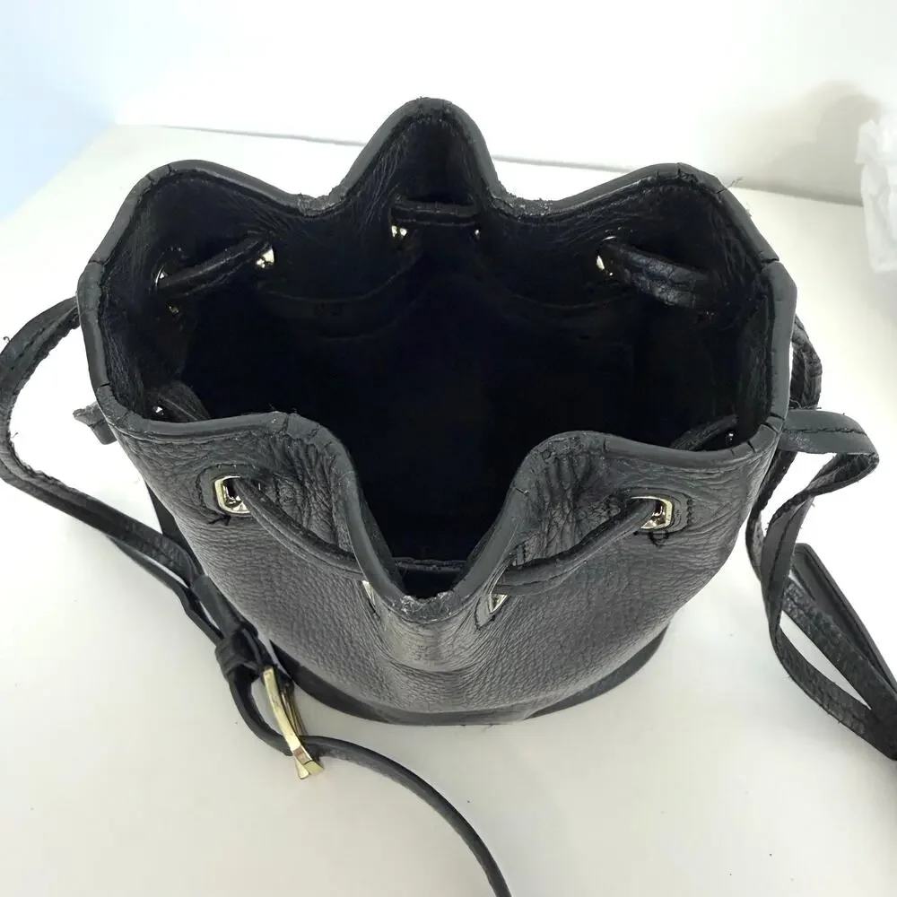 Tory Burch Mini Drawstring Mini Bucket Bag Crossbody Black Leather READ